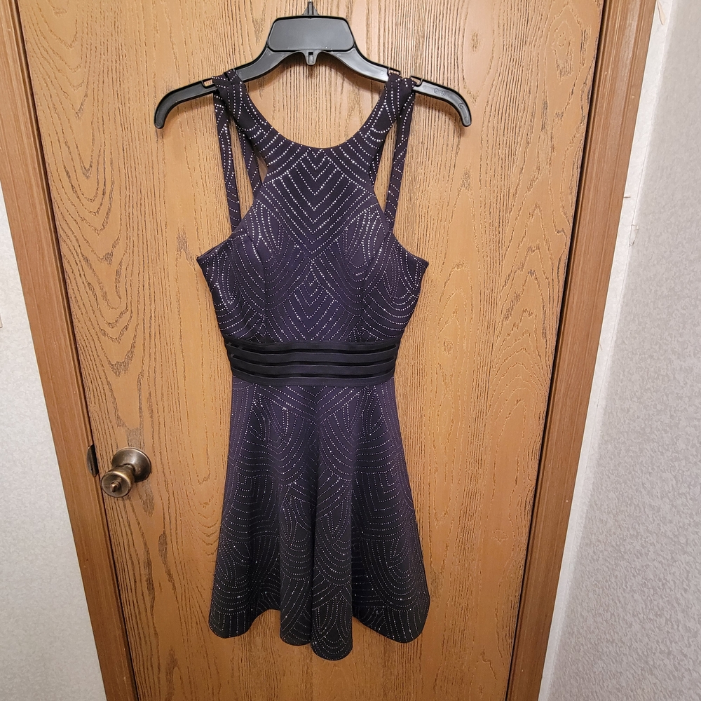 City Studio Black and Purple Geometric Midi Dress